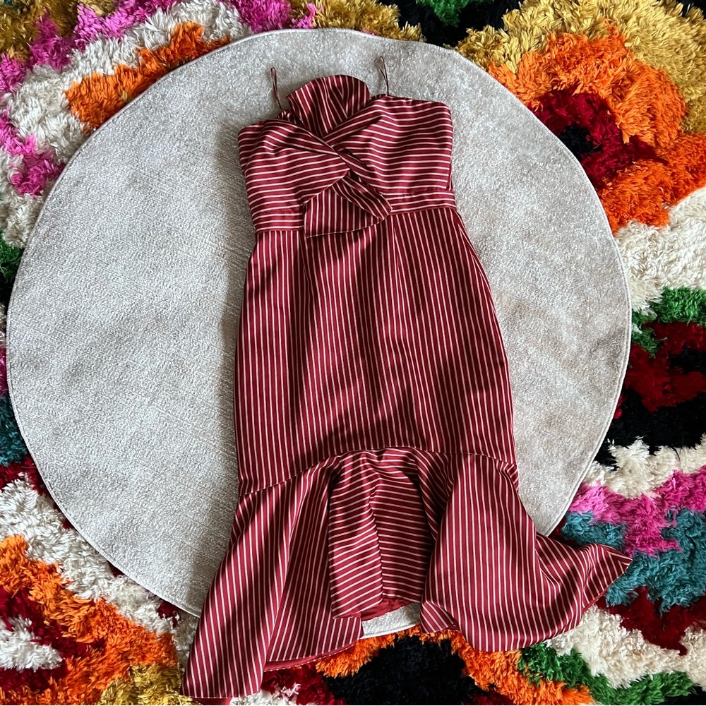 AMUR strapless midi red and gold Eva dress - Picture 2 of 4